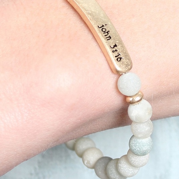 John 3:16 stretch gold bar bracelet - earth tones - Picture 2 of 2